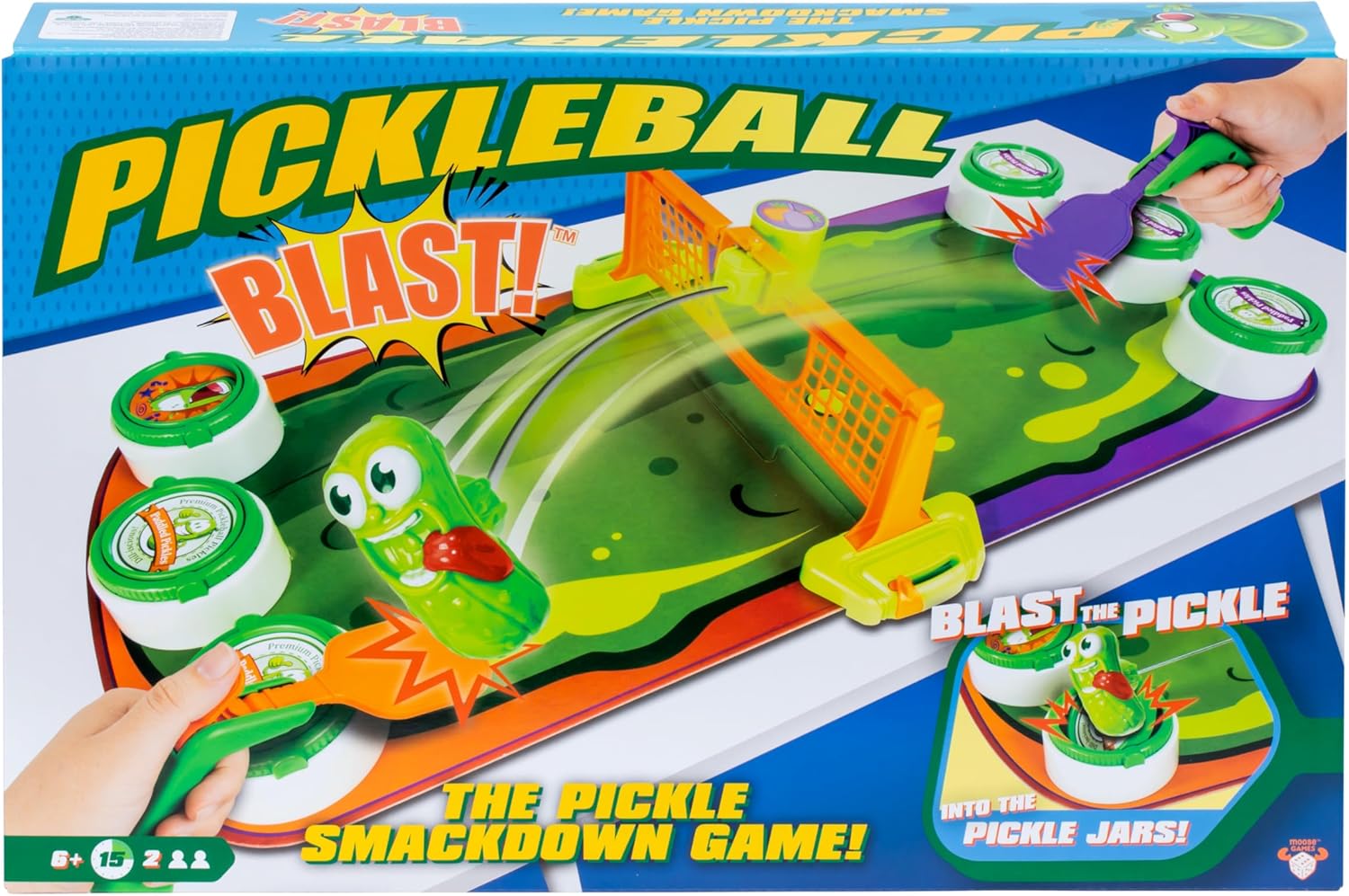 Pickleball Blast - The Pickle Smackdown Game, Players Will Love to Smash The Wildly Wiggling Pickle with Their Pickleball Paddle & Try to Flip Over The Pickle Jar Lids to Win, for 2 People, Aged 6+